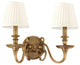 Charleston, Two Light Wall Sconce, Aged Brass Finish, Off White Faux Silk Shade