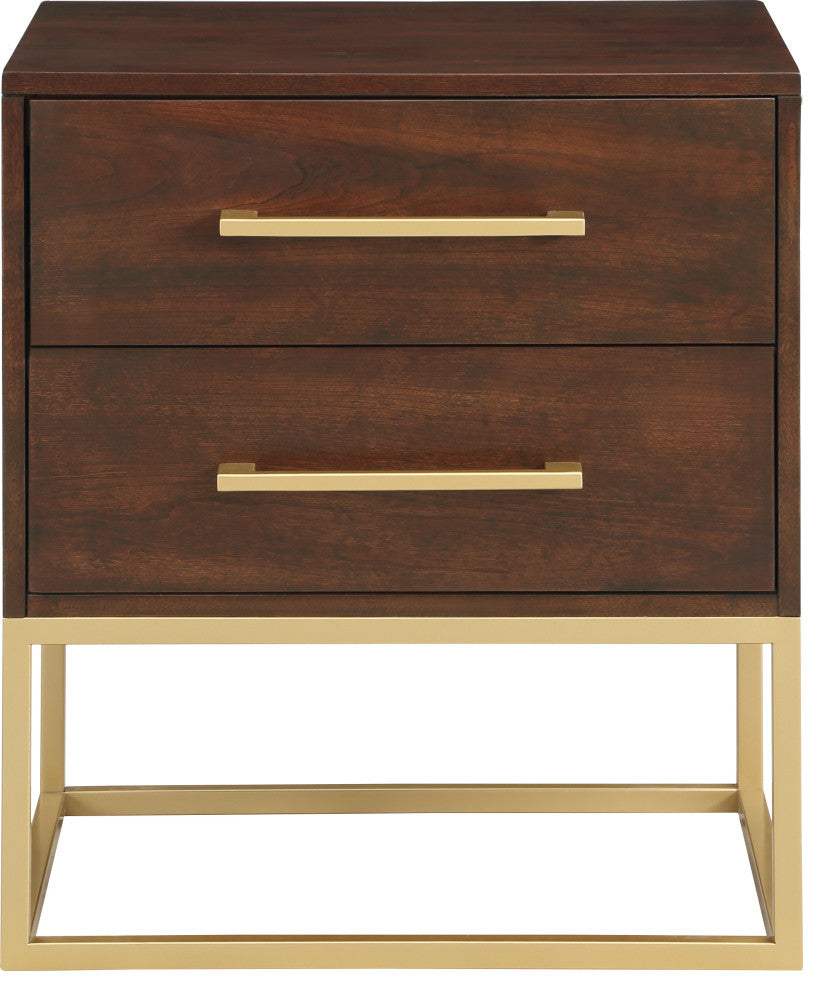 Maxine Wood Nightstand With Durable Brushed Gold Metal Base, Dark Cherry Finish