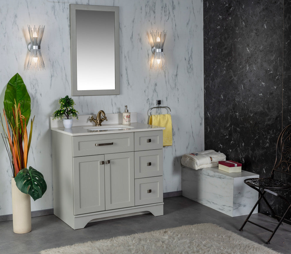 Livia Collection 36" Bathroom Vanity With Sink, Mirror, Countertop, Gray