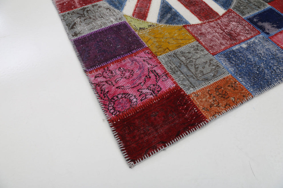 Rug N Carpet - Handmade Turkish 5' 7'' x 8' 2'' Flag Patchwork Rug