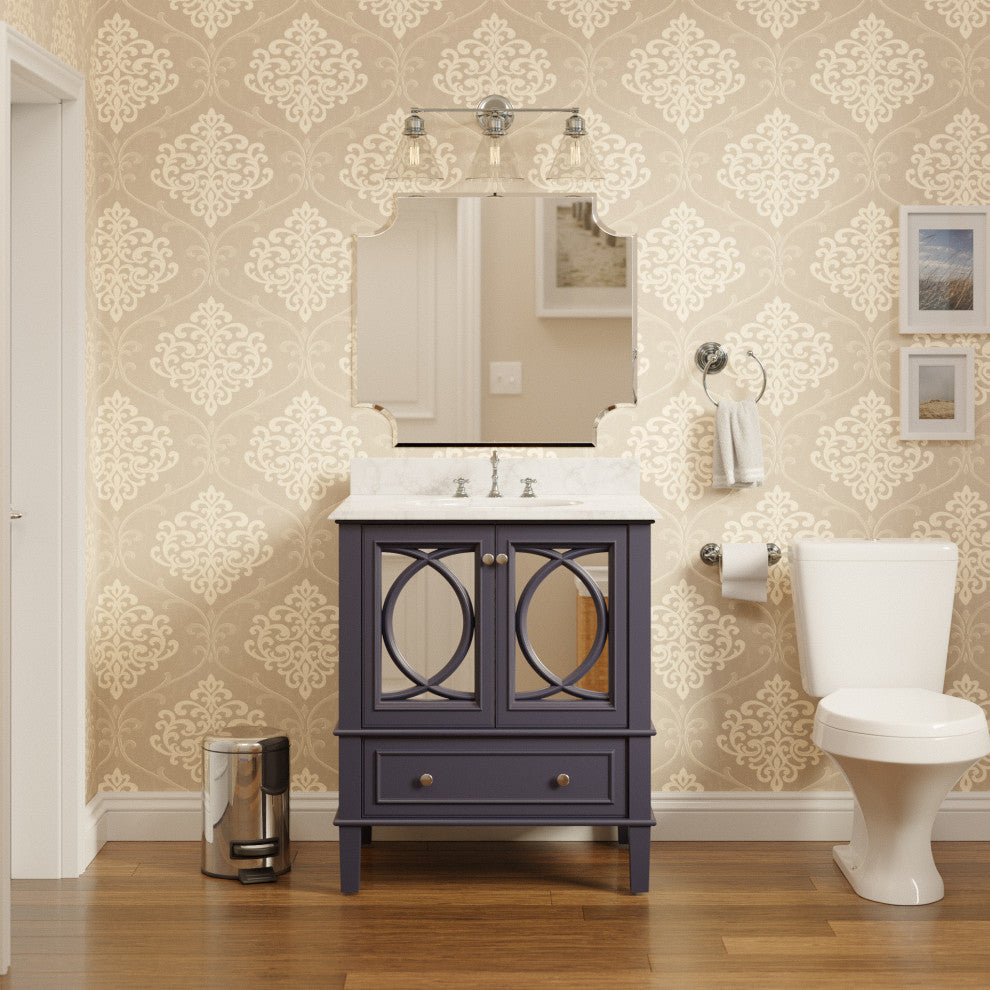 Olivia 30" Bathroom Vanity, Marine Gray, Carrara Marble