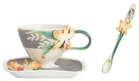 Magnificent Cattleya Orchid Cup Saucer Spoon