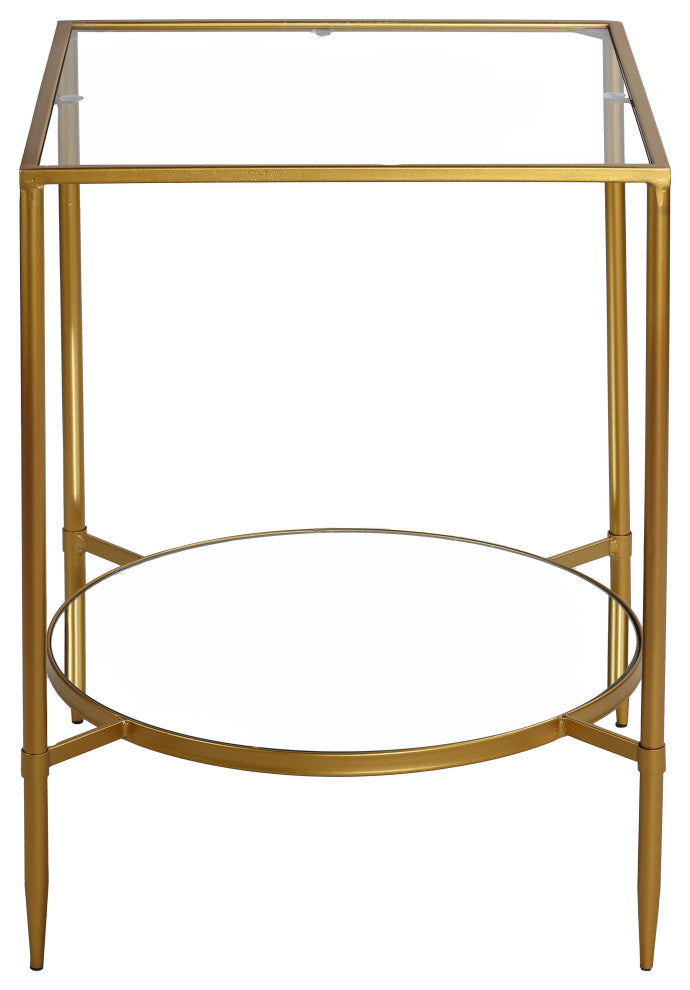 Cortesi Home Johan Square Glass End Table With Mirror Shelf