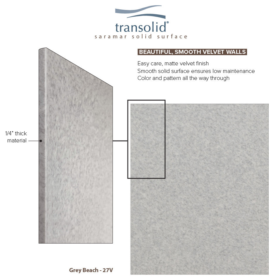 Transolid SaraMar 48"x36"x72" 3-Piece Shower Wall Kit, Grey Beach Velvet