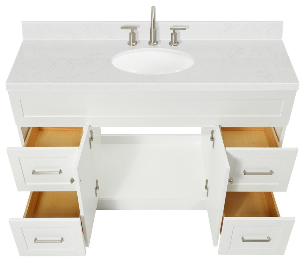 Ariel Hamlet 54" Single Oval Sink Bathroom Vanity, Carrara Quartz