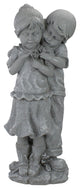 19.5" Gray Boy Hugging Girl Outdoor Garden Statue