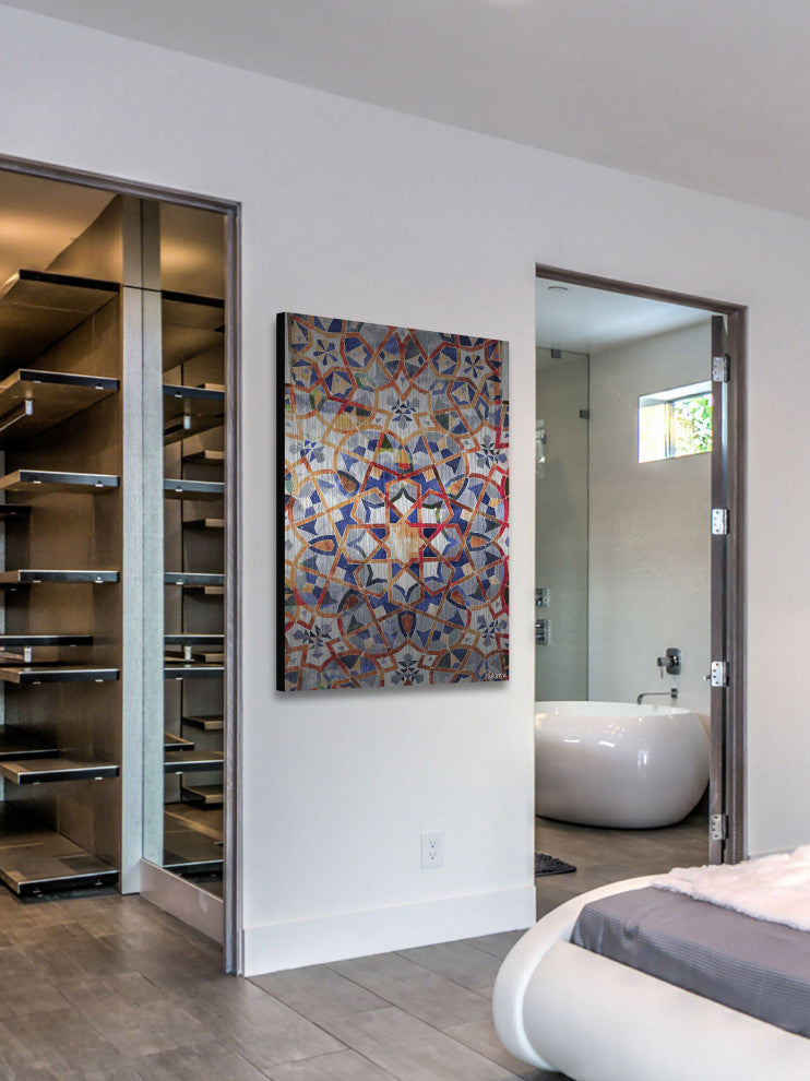 "Figuig" Wall Art on Wood, 24"x36", Brushed Aluminum