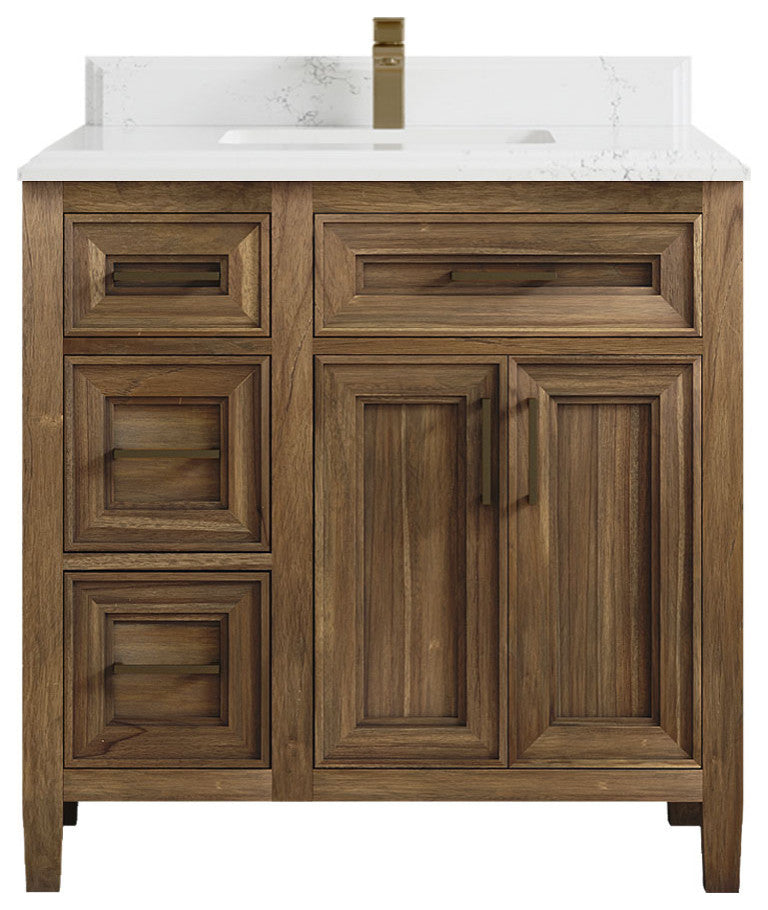 Santa Monica 36 Center Sink Bath Vanity in Graywashed Teak 1.5" Empira Quartz