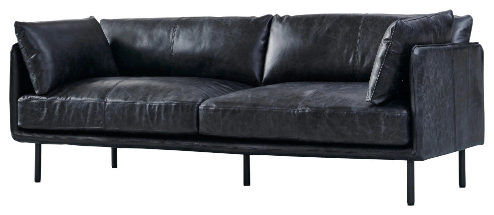 Venezia Industrial Modern Leather Sofa - Slate Leather