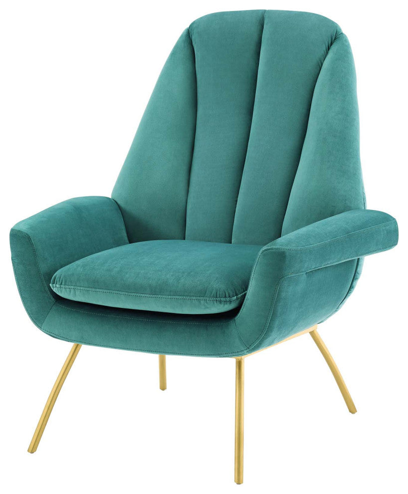 Armchair Accent Chair, Set of 2, Velvet, Metal, Teal Blue, Modern, Lounge