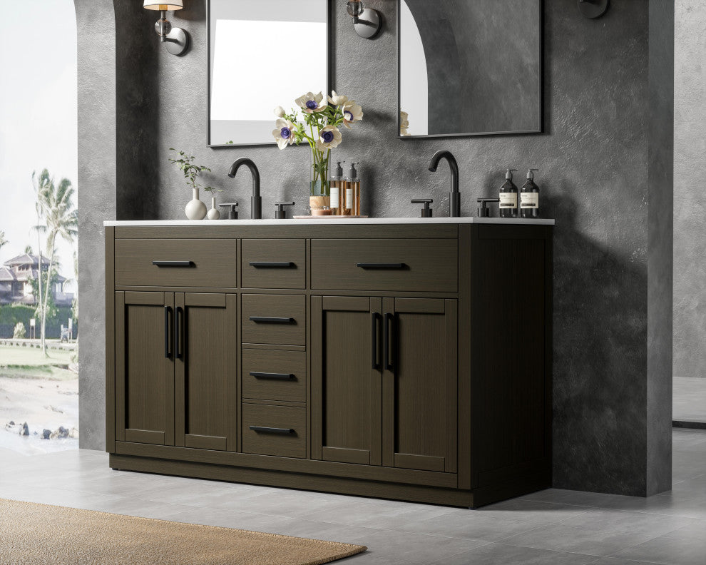 Home Living 60" Double Bathroom Vanity, Mocha Brown
