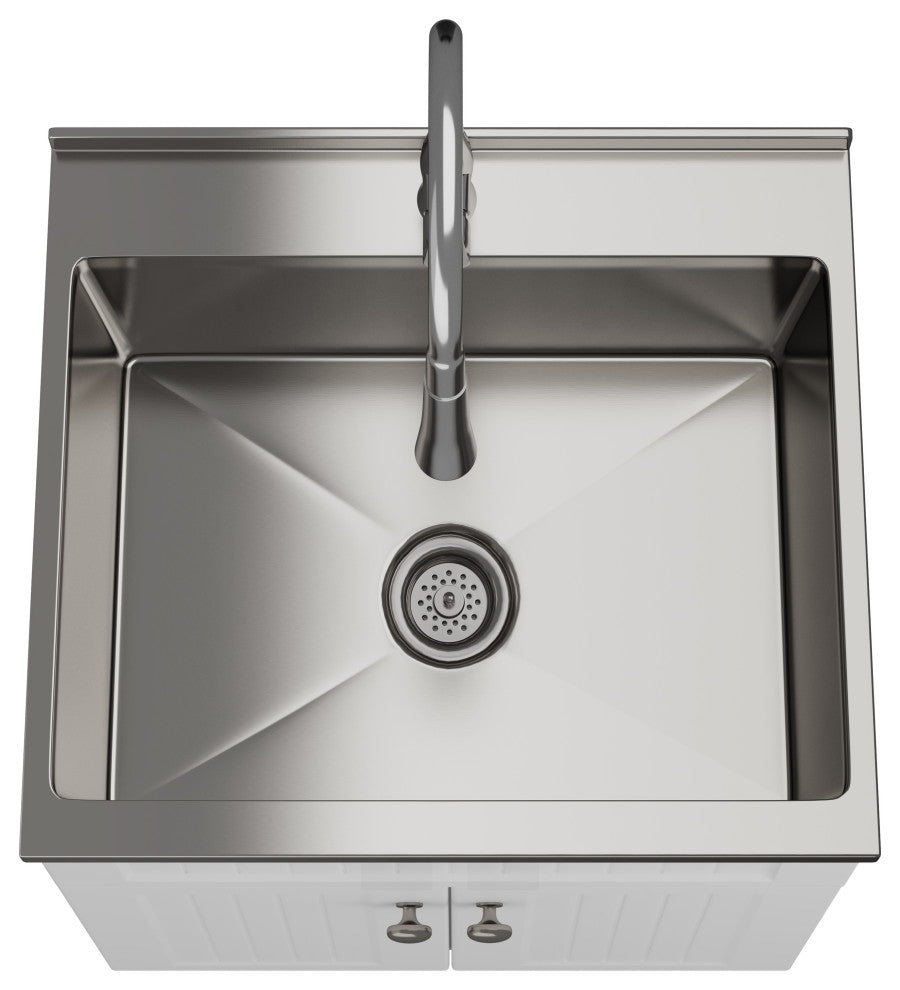 Beckham Laundry Cabinet With Faucet and Stainless Steel Sink, White, 24"