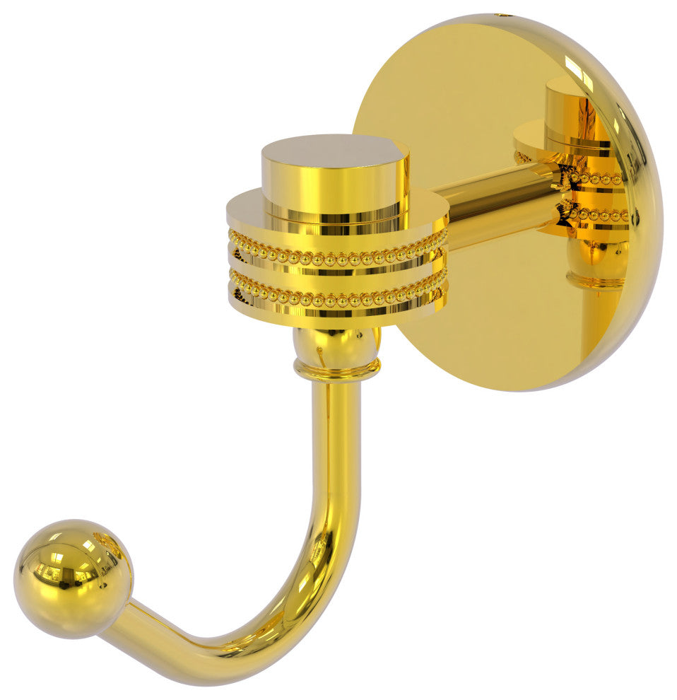 Satellite Orbit One Robe Hook With Dotted Accents, Polished Brass