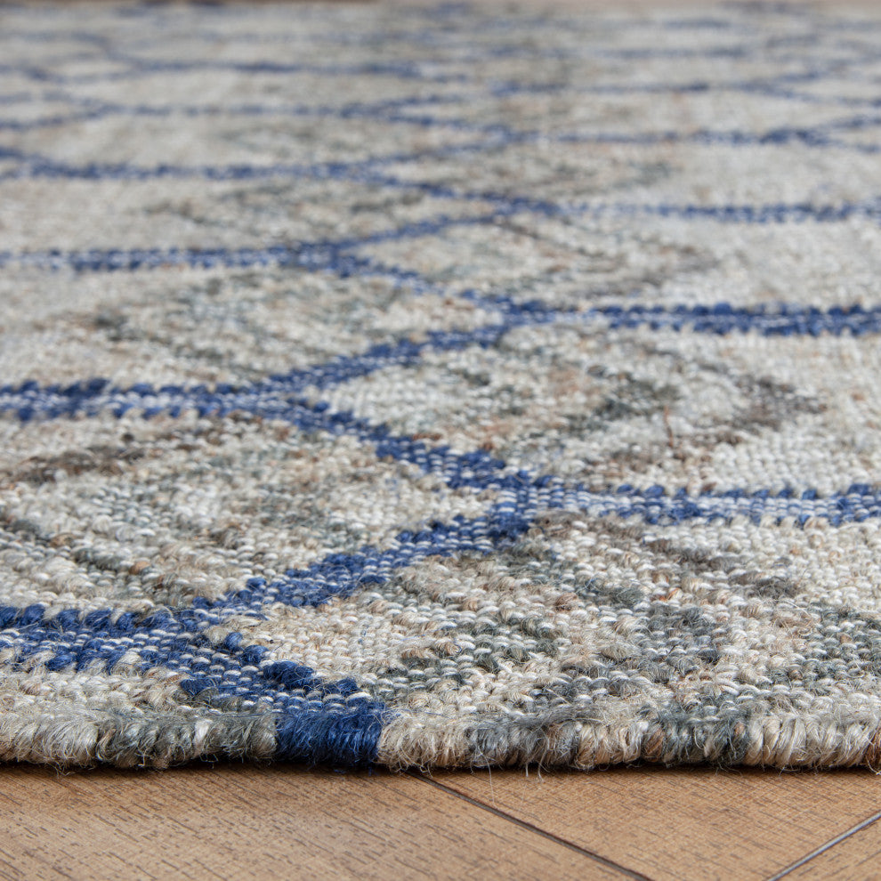8' x 10' Marquesas Ivory and Blue Trellis Flatweave Area Rug
