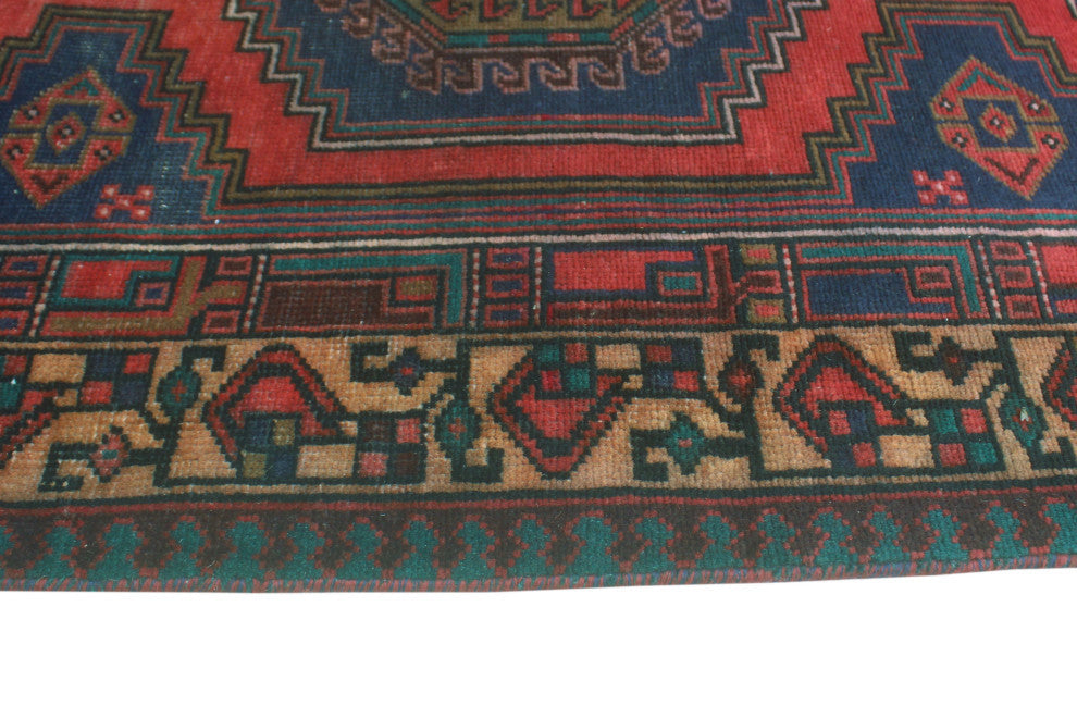 Fine Vintage Distressed Carolynn Navy/Red Runner, 3'3x10'5