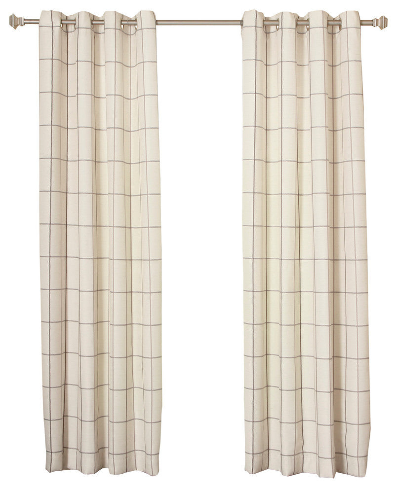 Geometric Grid Printed Linen Look Curtains, Pair, Choco, 96"