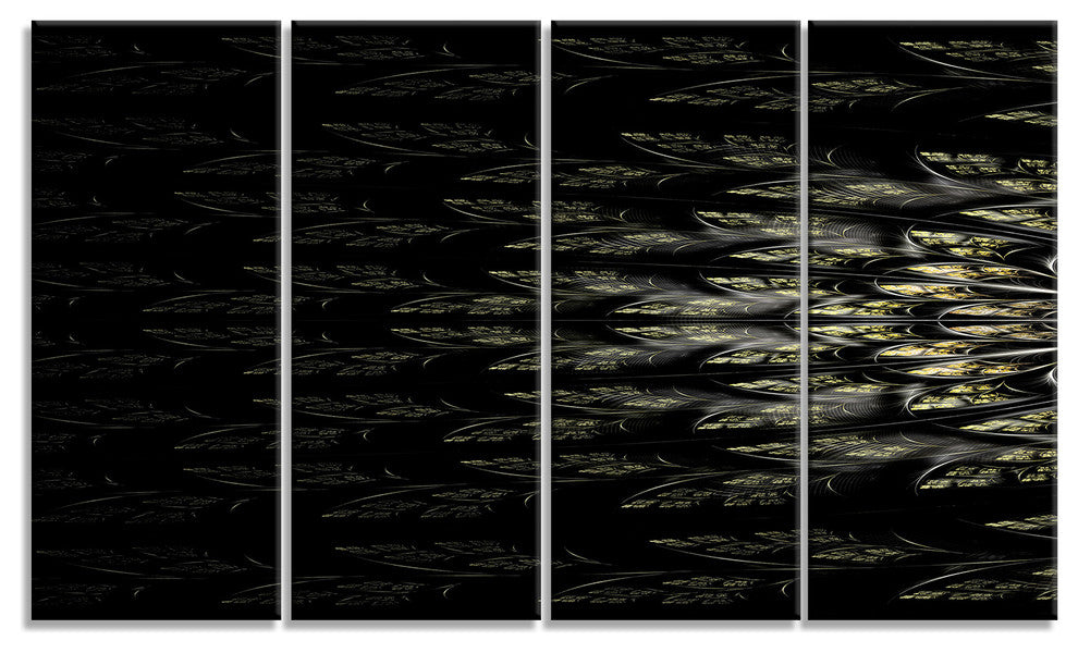 Glowing Symmetrical Fractal Flower, Abstract Canvas Art Print, 48"x28", 4 Panels