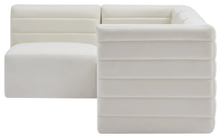 Quincy Velvet Upholstered 4-Piece L-Shaped Modular Sectional, Cream