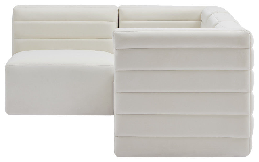 Quincy Velvet Upholstered 4-Piece L-Shaped Modular Sectional, Cream