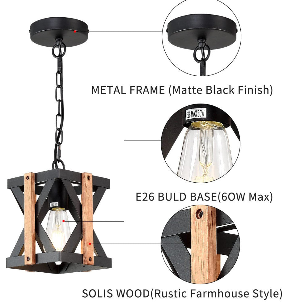 Farmhouse Pendant Lighting for Kitchen Island Wood Cage Pendant Light