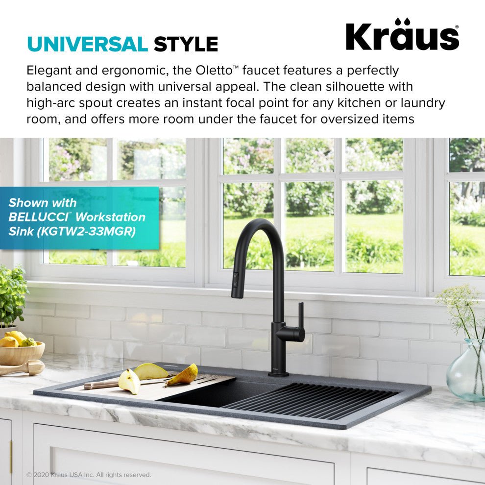 Oletto Pull-Down 1-Hole Kitchen Faucet, Matte Black, Model Kpf-2820mb