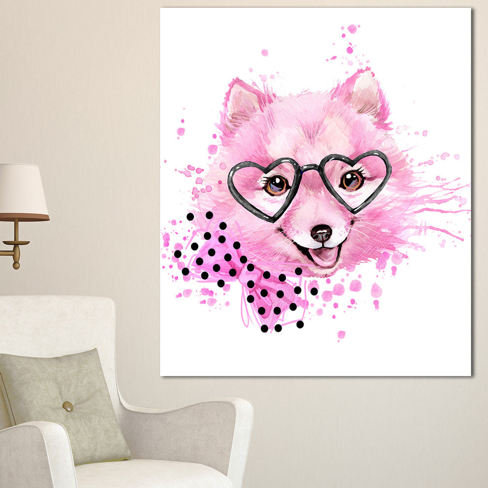 Pink Dog with Heart Glasses, Contemporary Animal Art Canvas, 30"x40"
