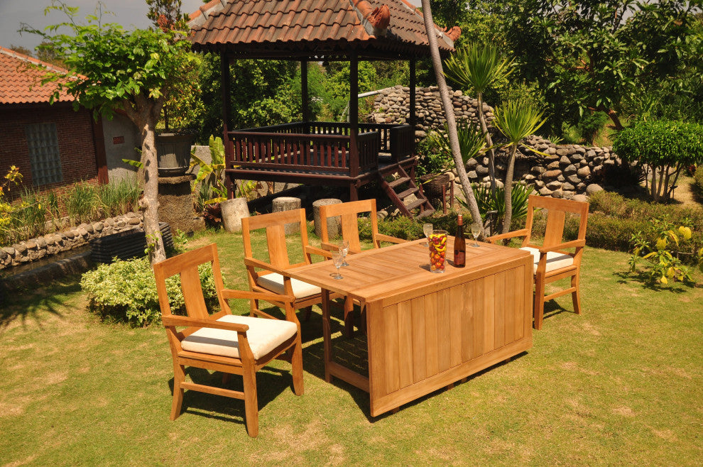 5-Piece Outdoor Teak Dining Set: 60" Square Butterfly Table, 4 Osbo Arm Chairs