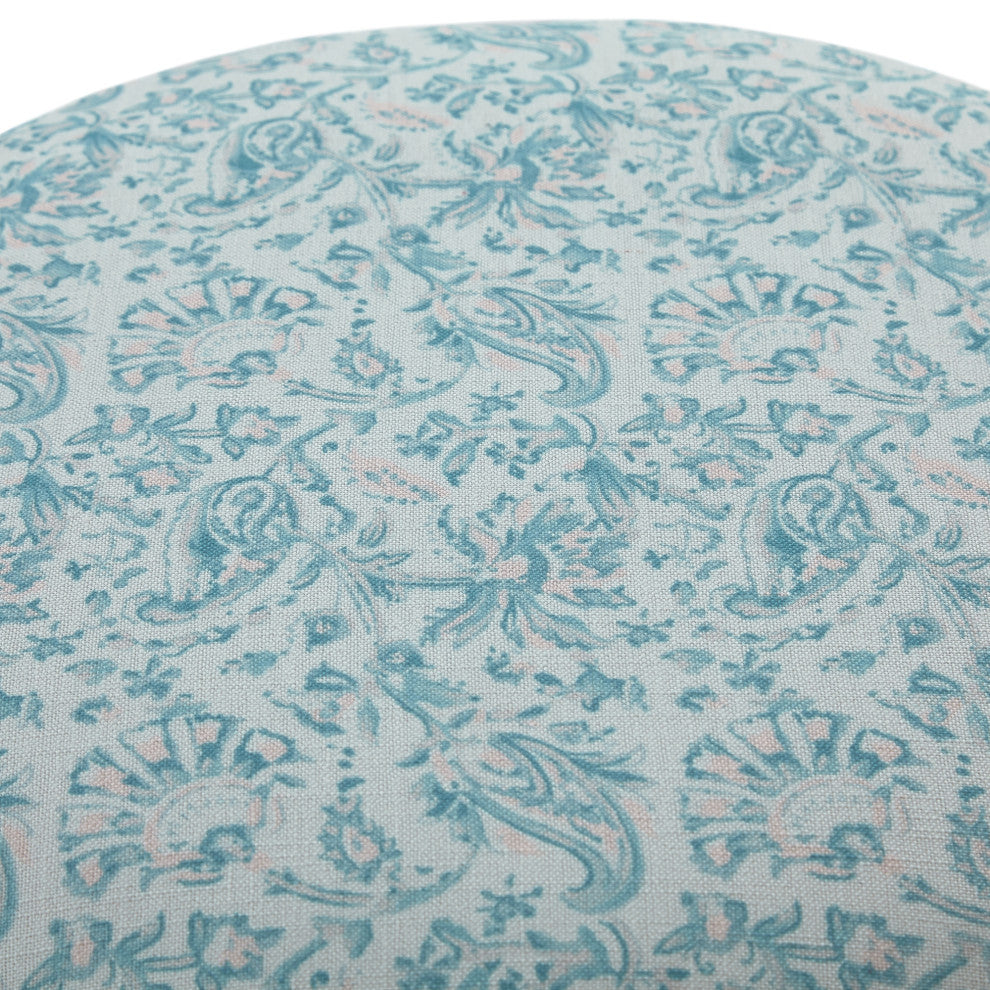 Rustic Manor Brookelynn Ottoman, Upholstered, Linen, Indes Blue Ground