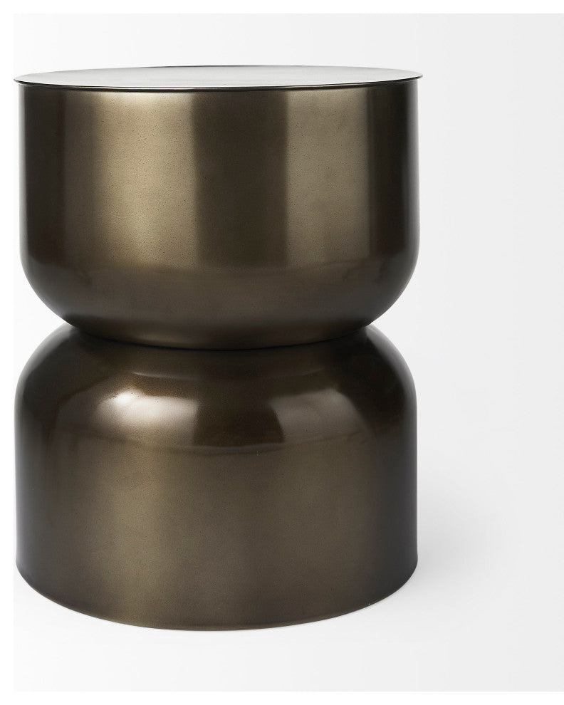 Catriona Dark Gold Metal Round Hourglass-Shaped Accent Table