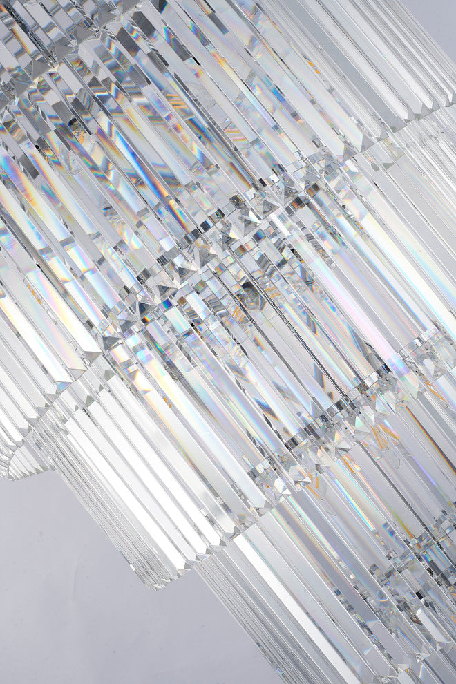 36" 34-Light Brass Metal 7-Tier Chandelier With Clear Crystals, Chrome, D36'' H72''