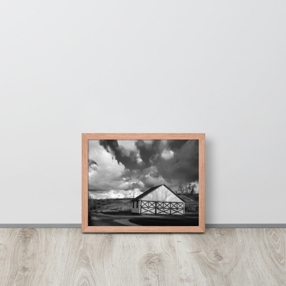 Aging Barn Morning Sun in Black and White Framed Photo Paper Wall Art Prints, Red Oak, 11" X 14"