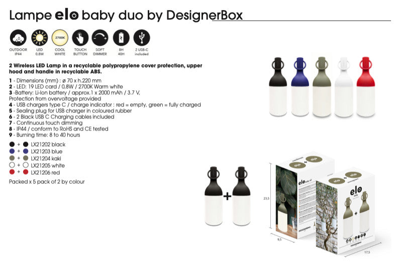 ELO Baby Duo LED Portable Table Lamps