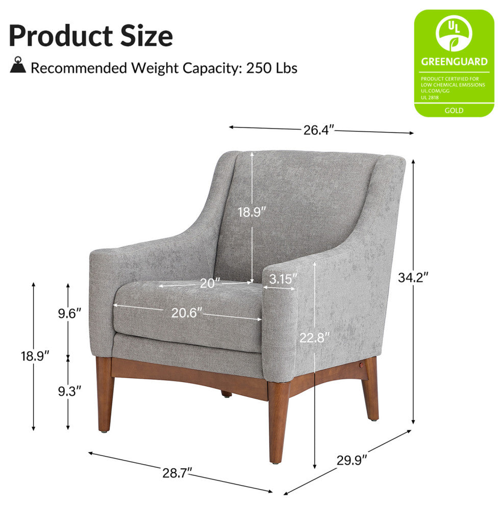 34.2" Comfy Living Room Armchair With Sloped Arms, Gray