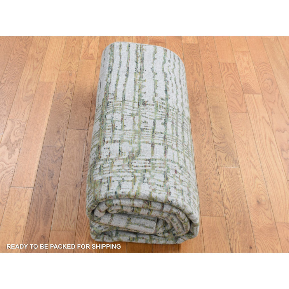 Goose Gray Modern Fine Jacquard Hand Loomed Wool and Art Silk Rug 6'x8'9"