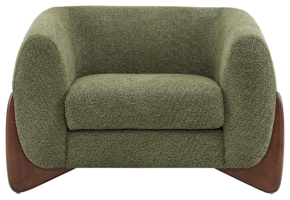 GDF Studio Modern Upholstered Boucle Accent Armchair With Wood Legs, Olive Green