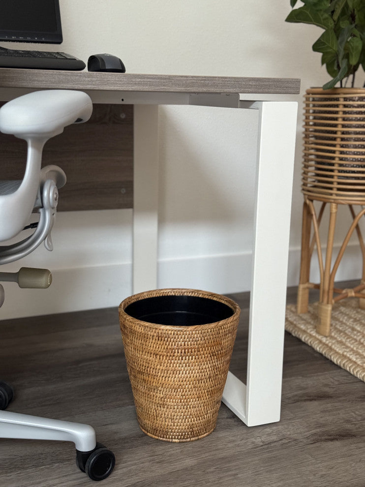 La Jolla Rattan Waste Basket With Plastic Insert, Honey Brown