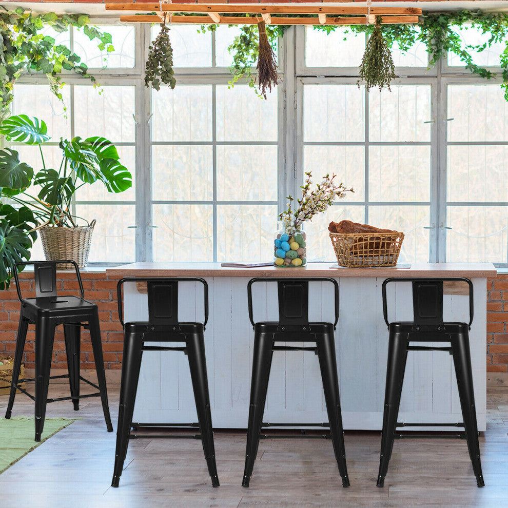 Costway Set of 4 Low Back Metal Counter Stool Industrial Bar Stools Black Steel