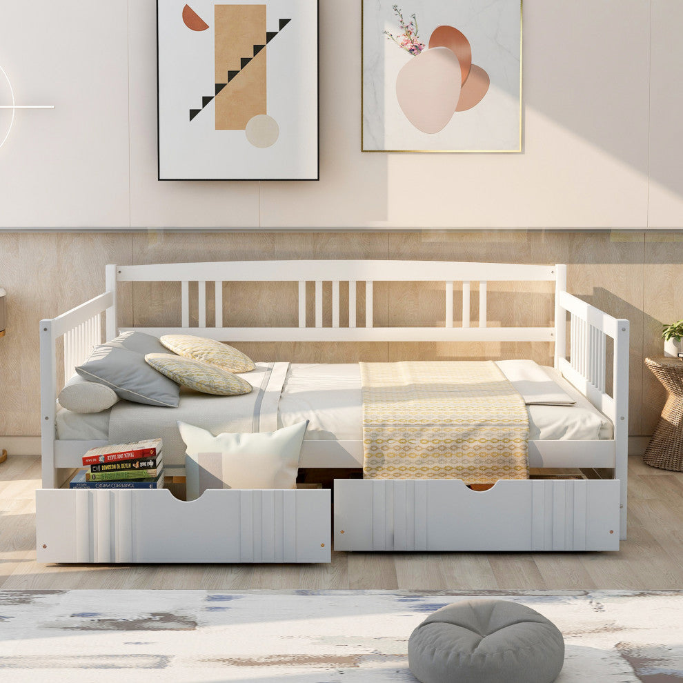 Gewnee Wood Full Size Daybed with Two Drawers in White