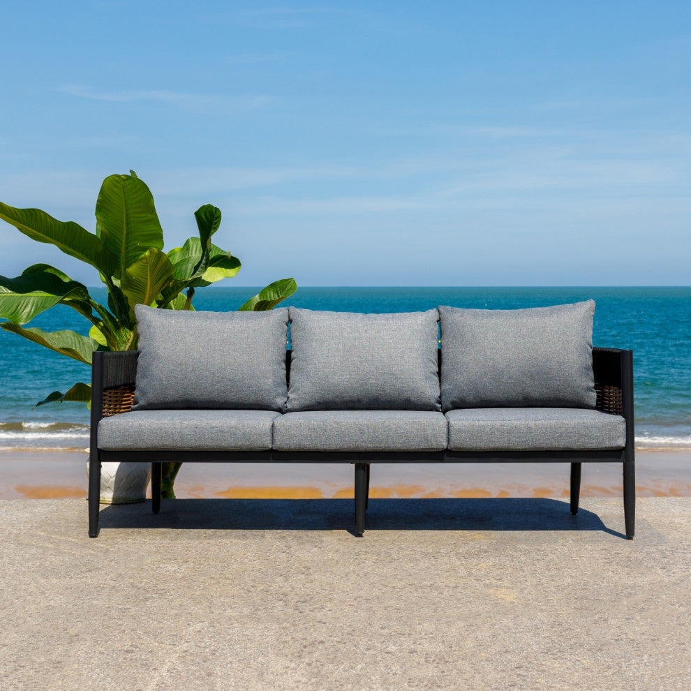 Safavieh Harrison Indoor-Outdoor 3 Seater Sofa, Black/Grey