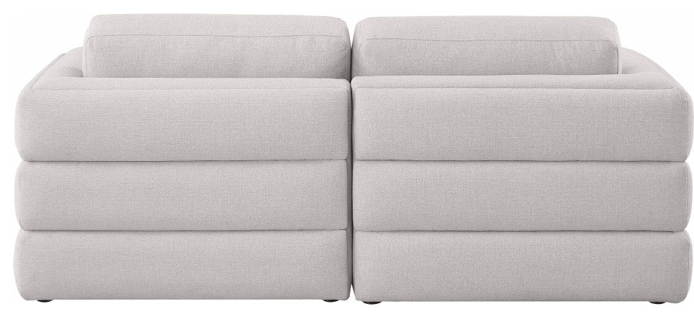 Beckham Linen Textured Fabric Upholstered 2-Piece Modular Sofa, Beige
