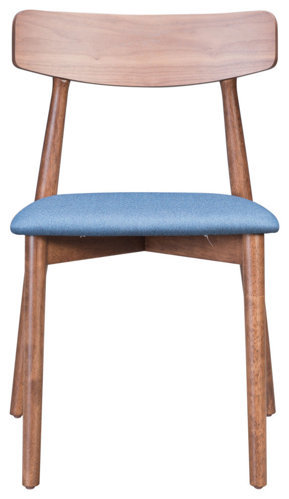 Newman Dining Chair, Set of 2 Walnut & Blue