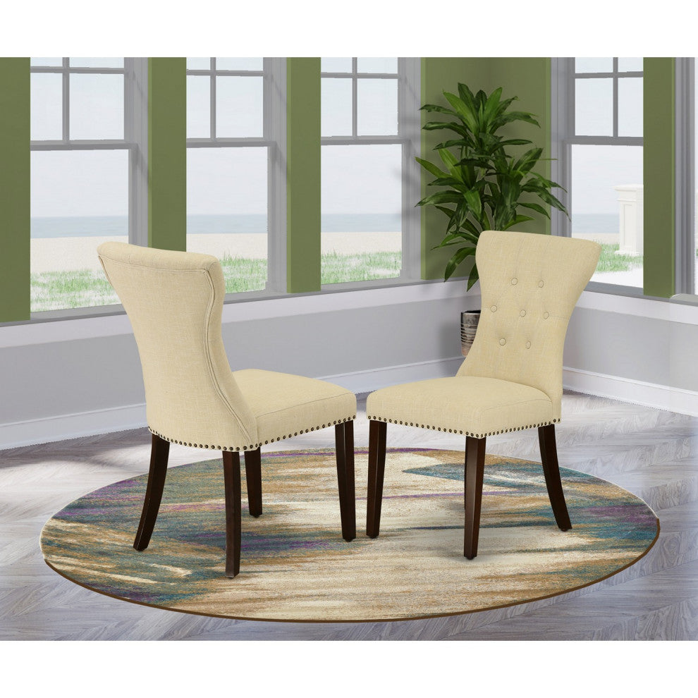Gallatin Parson Chair, Mahogany Leg And Light Beige Fabric Color Set of 2