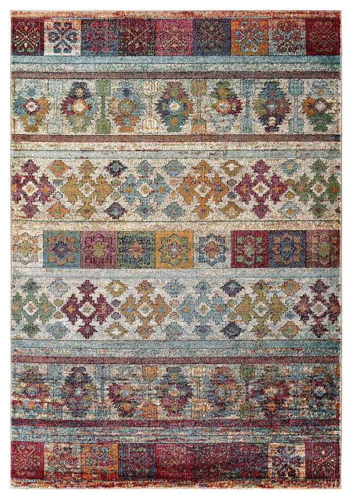Multicolored Tribute Nala Distressed Vintage Floral Lattice 8x10 Area Rug