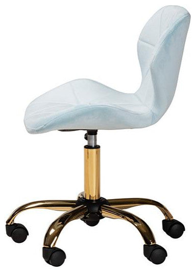 Savara Glam and Luxe Aqua Velvet Fabric and Gold Metal Swivel Office Chair