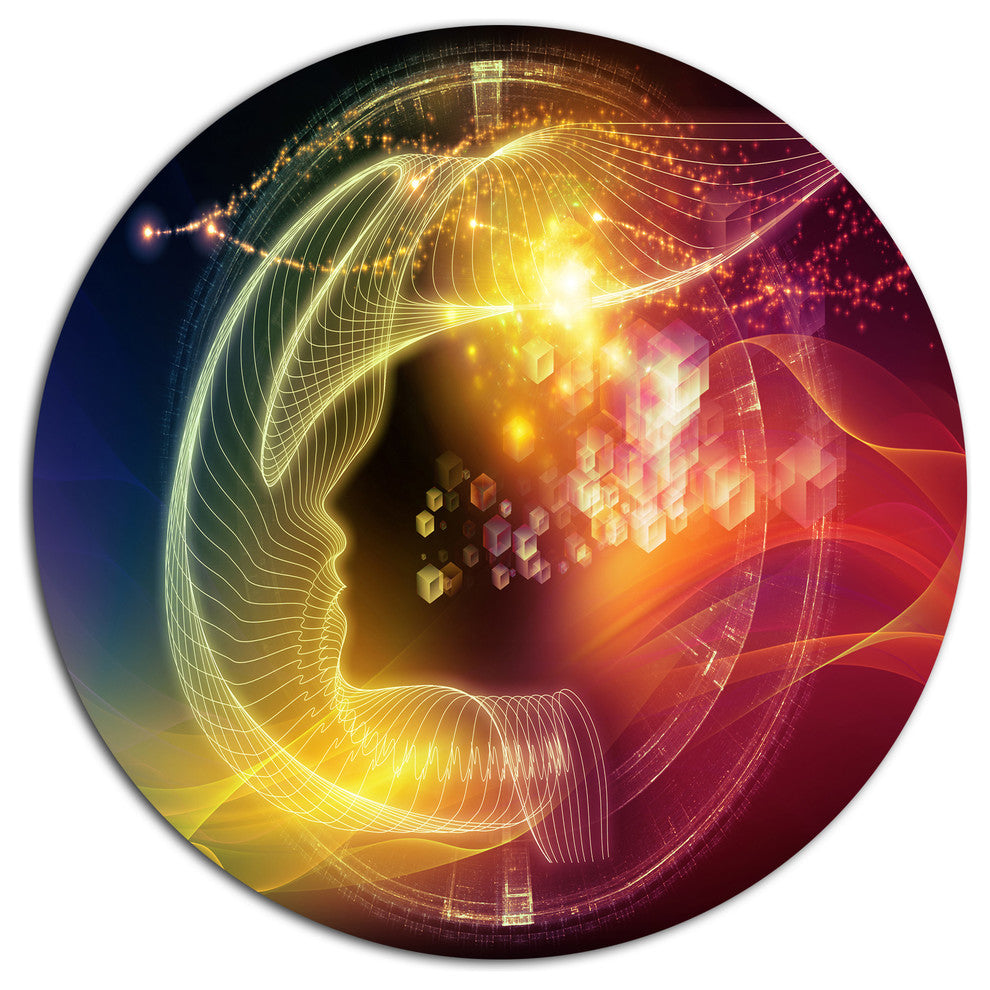 Illuminating Human Head Fractal, Abstract Round Wall Art, 11"