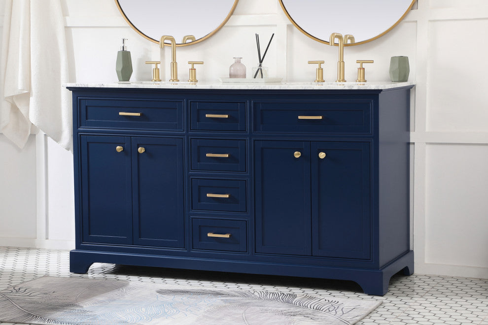 Amber 60" Double Bathroom Vanity, Blue