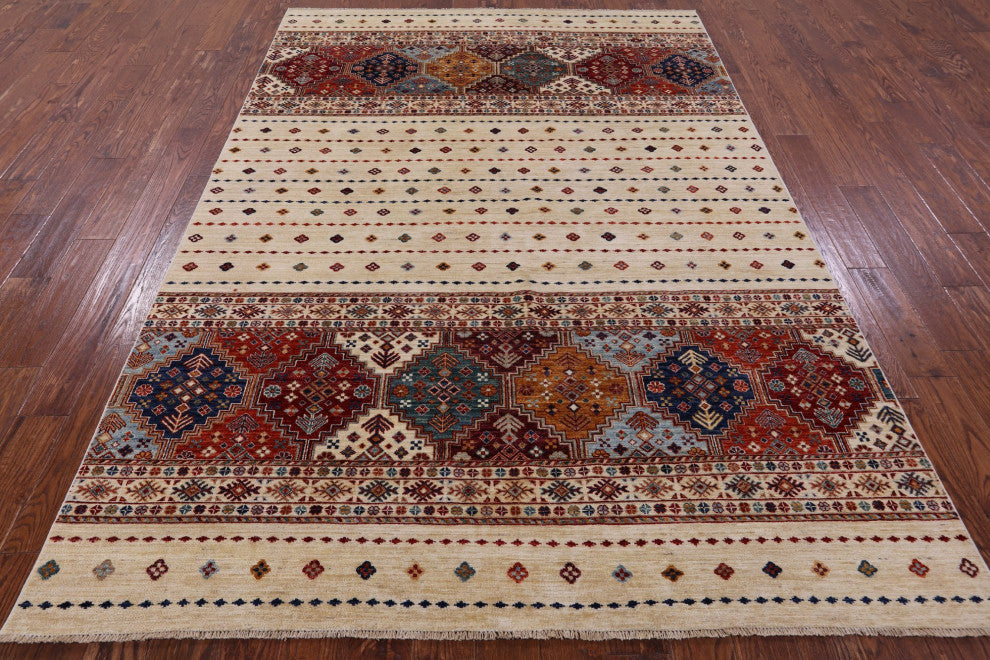 6' 7" X 9' 6" Hand Knotted Khorjin Super Kazak Rug Q10985