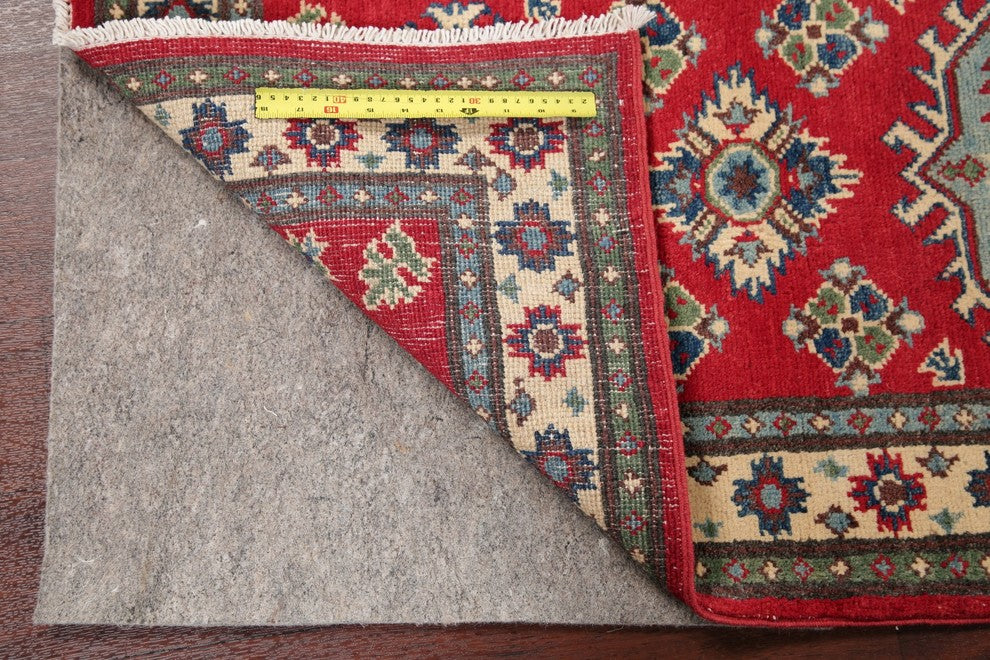 Traditional Kazak Oriental Hand-Knotted Pakistani Runner Rug, Red, 6'1"X2'1"