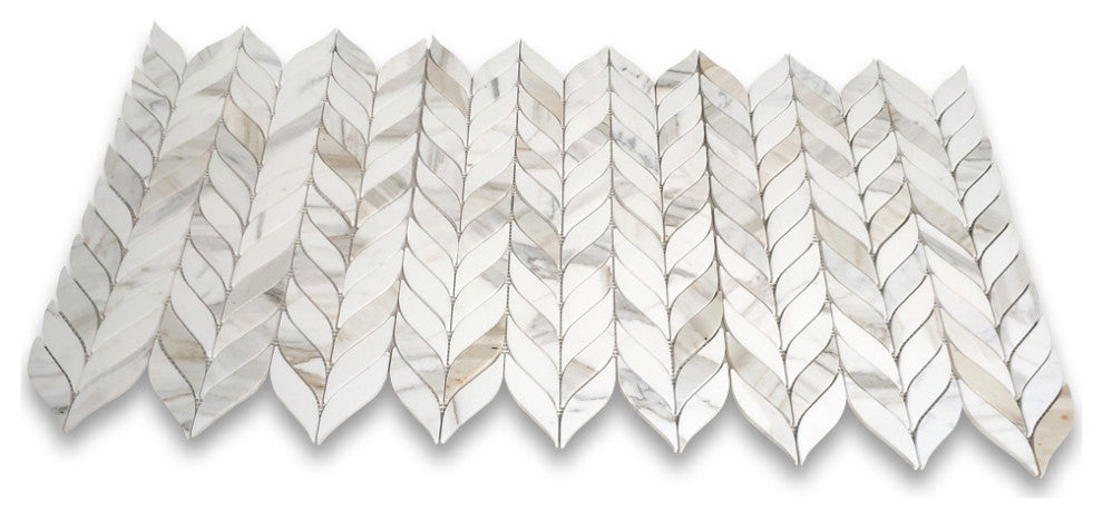 Calacatta Gold Marble Leaf Feather Mosaic Wall Floor Tile Polished, 1 sheet