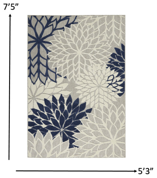 5' X 8' Ivory And Blue Indoor Outdoor Area Rug